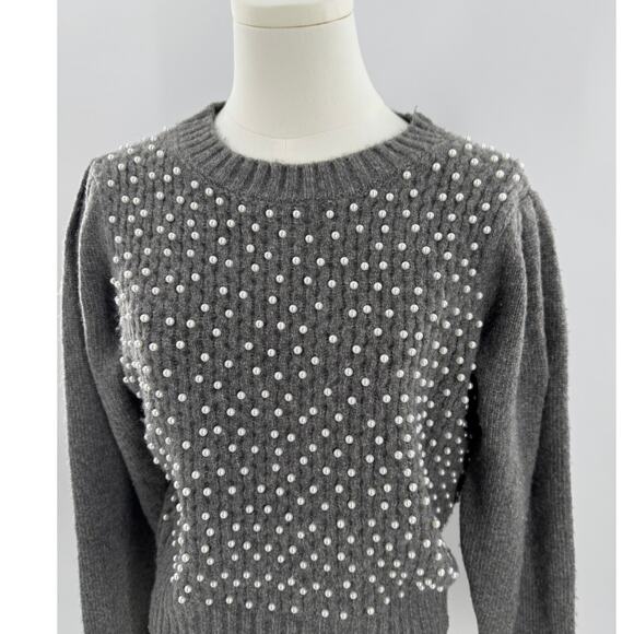 ASTR the Label Gray Pearl Puff Shoulder Sweater Crop Pullover Medium - Picture 1 of 9